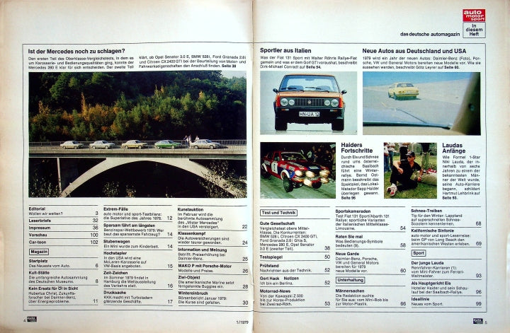 Inhaltsverzeichnis Auto Motor und Sport 01/1979