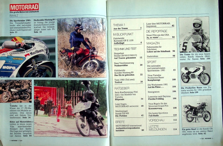 Inhaltsverzeichnis Motorrad 01/1981