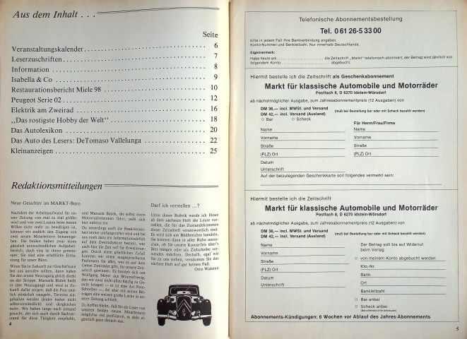 Inhaltsverzeichnis Oldtimer Markt 01/1982