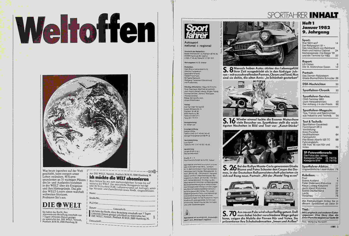 Inhaltsverzeichnis Sport Fahrer 01/1982