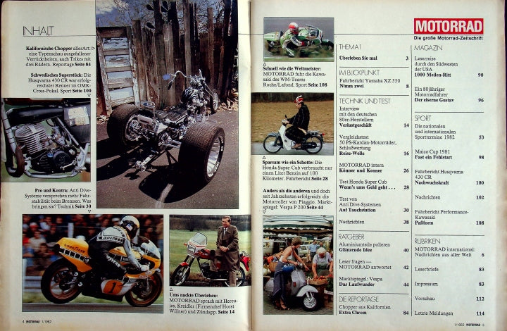 Inhaltsverzeichnis Motorrad 01/1982
