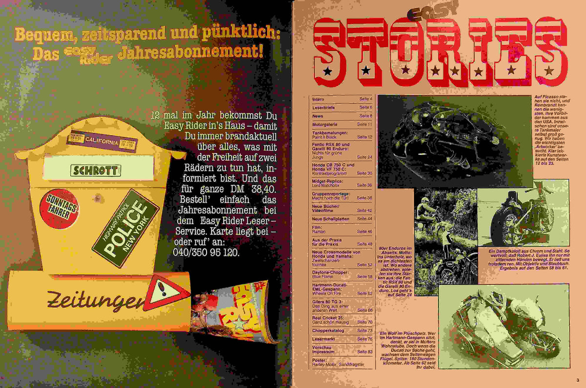 Inhaltsverzeichnis Easy Rider 01/1983
