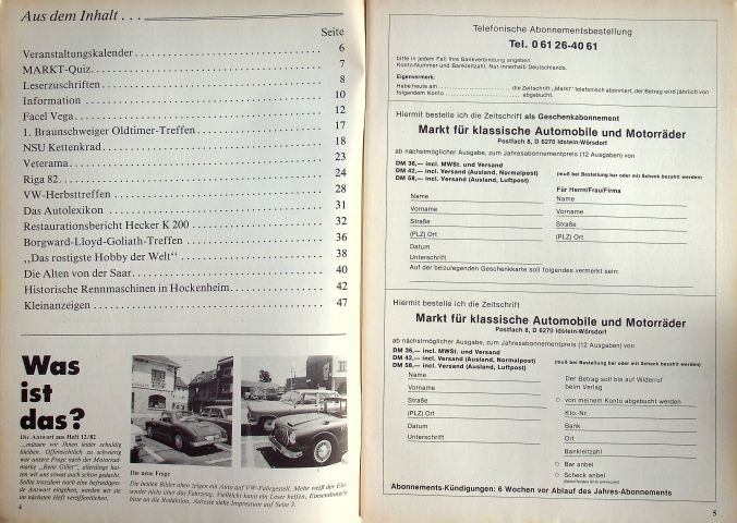Inhaltsverzeichnis Oldtimer Markt 01/1983
