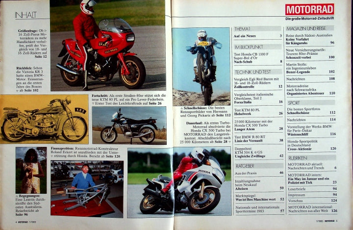 Inhaltsverzeichnis Motorrad 01/1983
