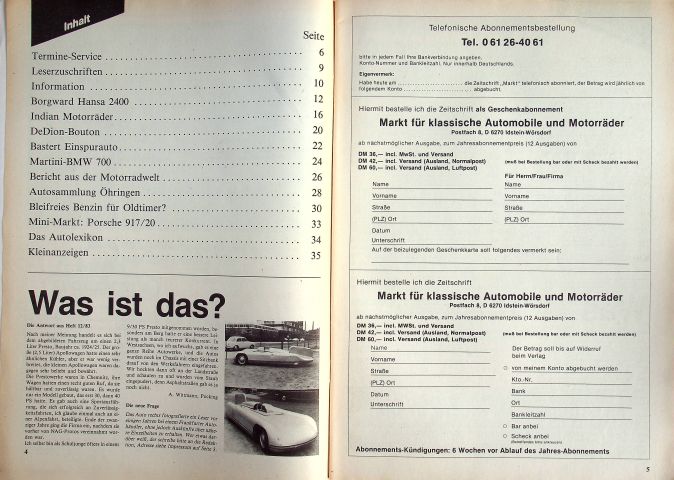 Inhaltsverzeichnis Oldtimer Markt 01/1984