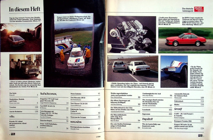 Inhaltsverzeichnis Auto Motor und Sport 01/1984