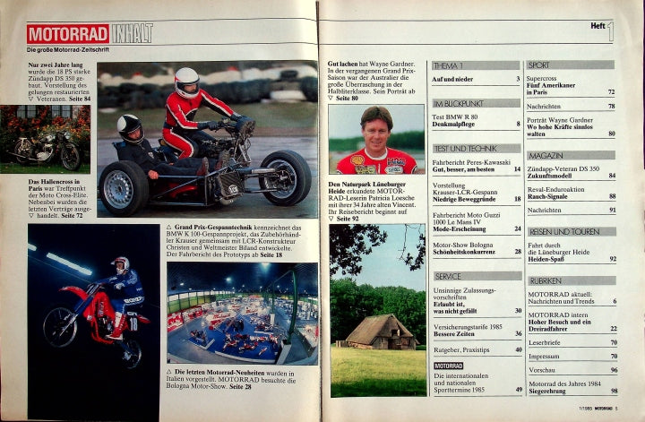 Inhaltsverzeichnis Motorrad 01/1985