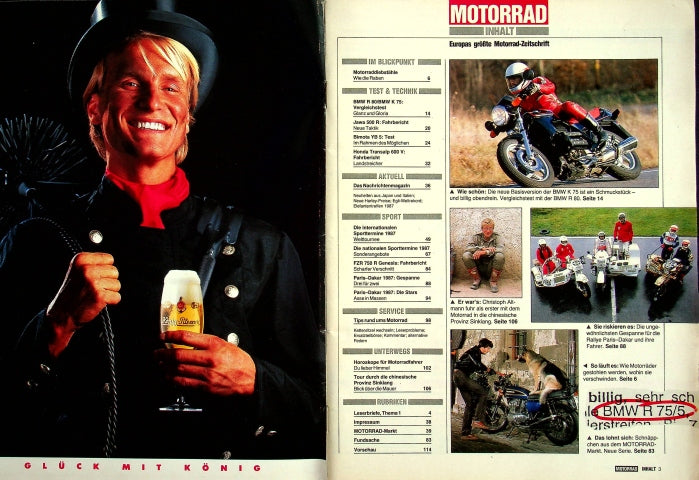 Inhaltsverzeichnis Motorrad 01/1986