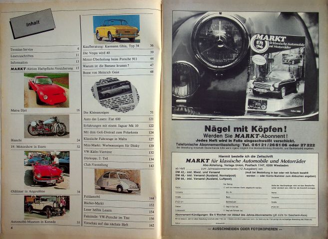 Inhaltsverzeichnis Oldtimer Markt 01/1987