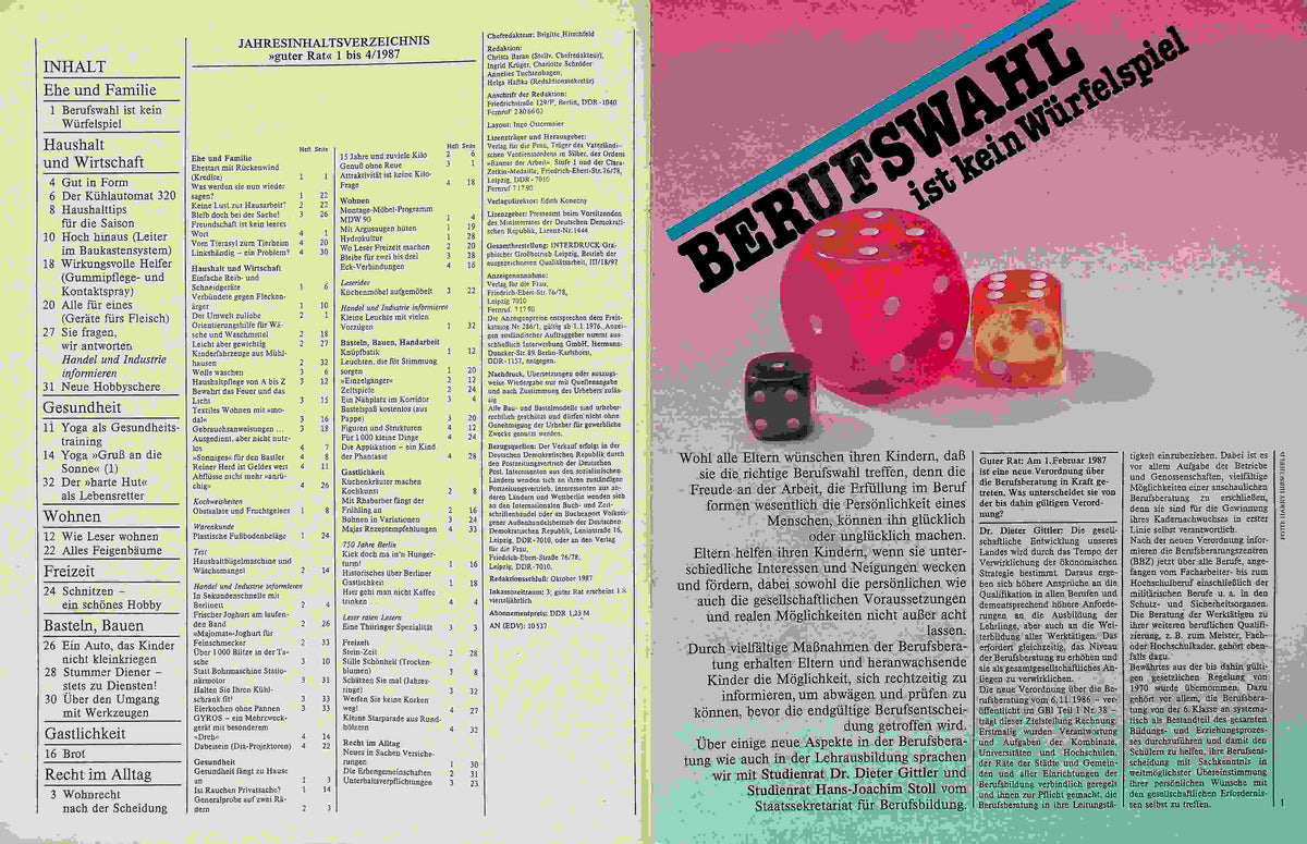 Inhaltsverzeichnis Guter Rat 01/1988