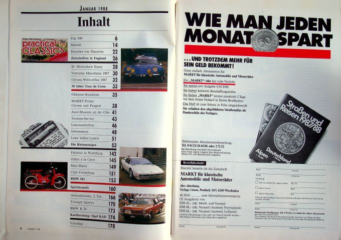 Inhaltsverzeichnis Oldtimer Markt 01/1988