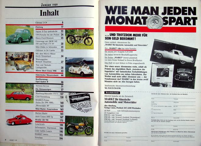 Inhaltsverzeichnis Oldtimer Markt 01/1989