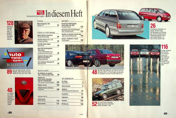 Inhaltsverzeichnis Auto Motor und Sport 01/1990