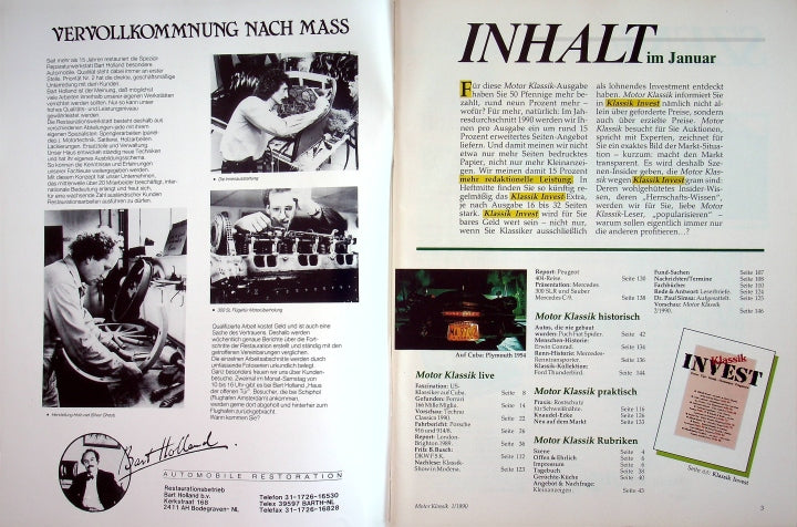 Inhaltsverzeichnis Motor Klassik 01/1990