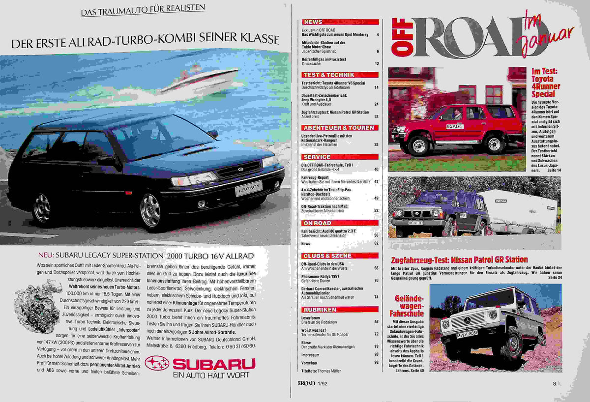 Inhaltsverzeichnis Offroad 01/1992