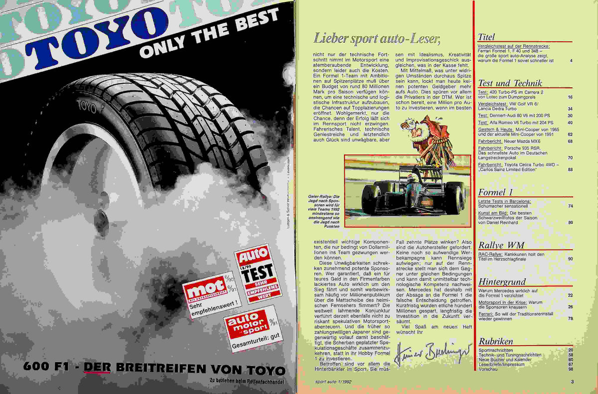 Inhaltsverzeichnis Sport Auto 01/1992