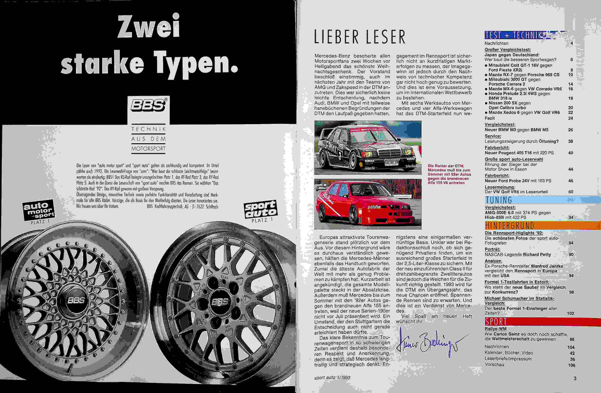 Inhaltsverzeichnis Sport Auto 01/1993