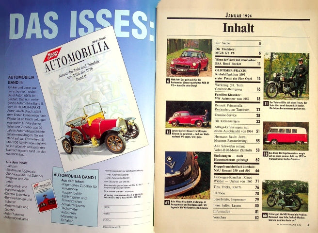 Inhaltsverzeichnis Oldtimer Praxis 01/1994
