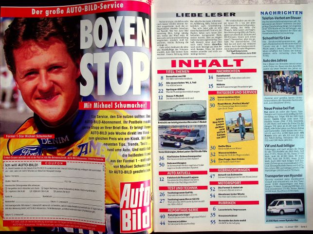 Inhaltsverzeichnis Auto Bild 01/1994