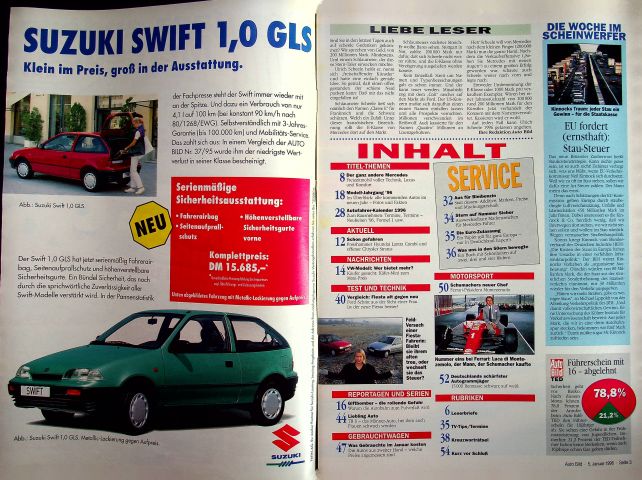 Inhaltsverzeichnis Auto Bild 01/1996