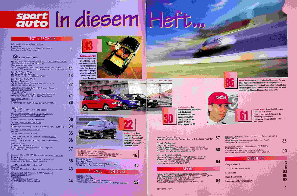 Inhaltsverzeichnis Sport Auto 01/1996