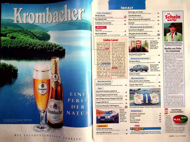 Inhaltsverzeichnis Auto Bild 01/1998