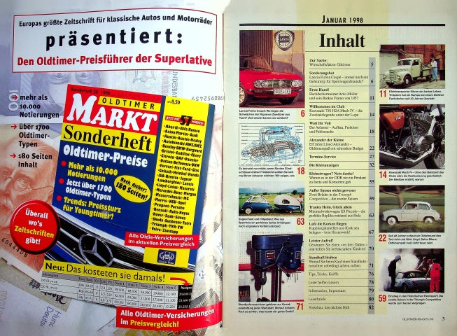 Inhaltsverzeichnis Oldtimer Praxis 01/1998