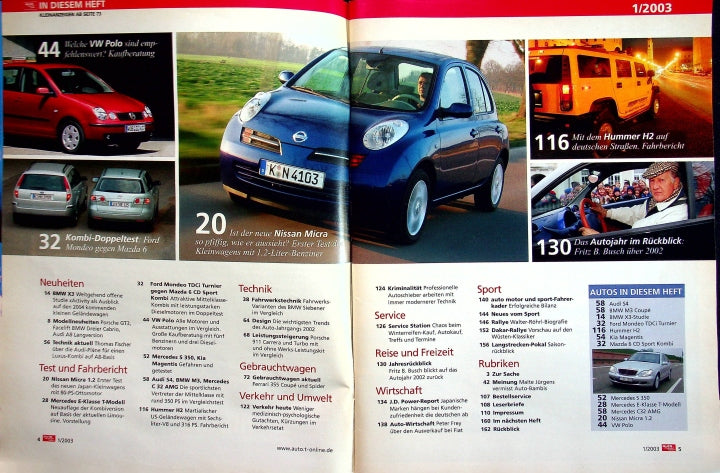 Inhaltsverzeichnis Auto Motor und Sport 01/2002