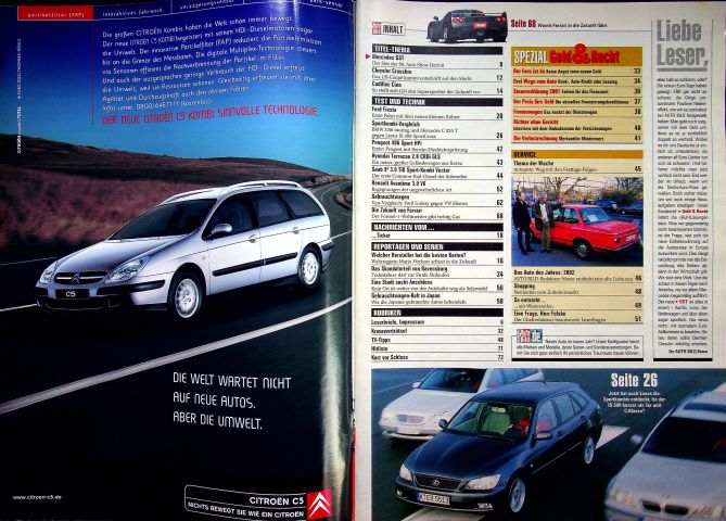 Inhaltsverzeichnis Auto Bild 01/2002