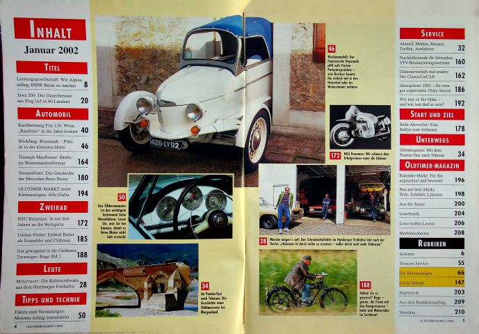 Inhaltsverzeichnis Oldtimer Markt 01/2002