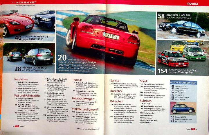 Inhaltsverzeichnis Auto Motor und Sport 01/2003