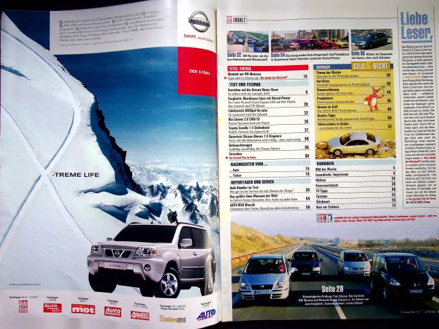 Inhaltsverzeichnis Auto Bild 01/2003