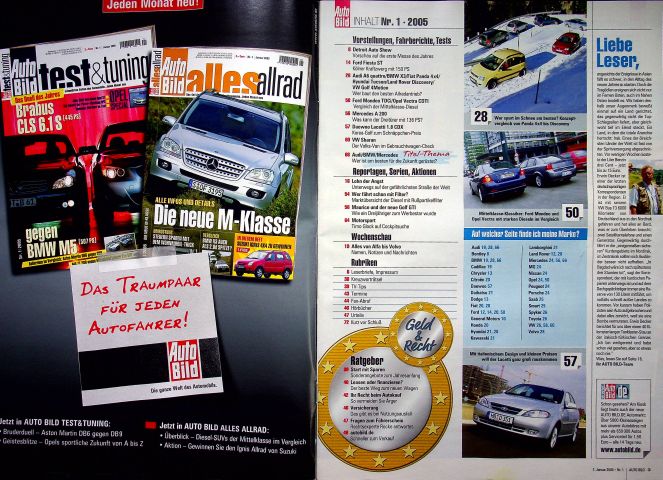 Inhaltsverzeichnis Auto Bild 01/2005