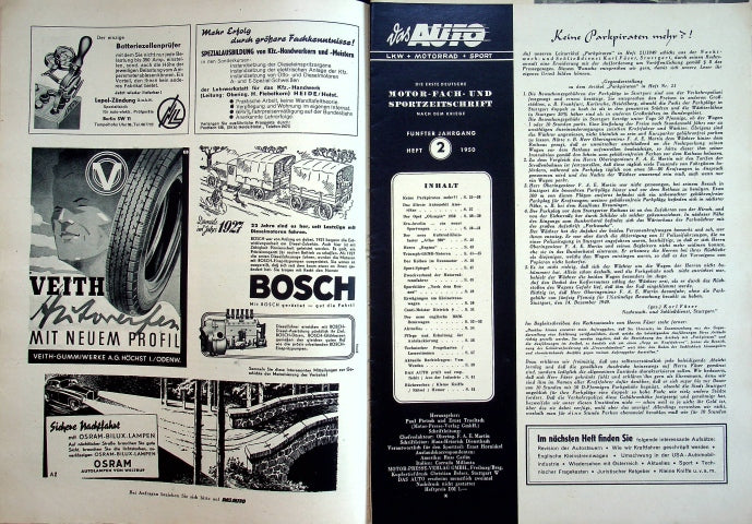 Inhaltsverzeichnis Auto Motor und Sport 02/1950