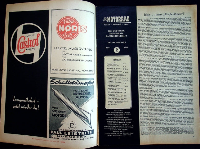 Inhaltsverzeichnis Motorrad 02/1950