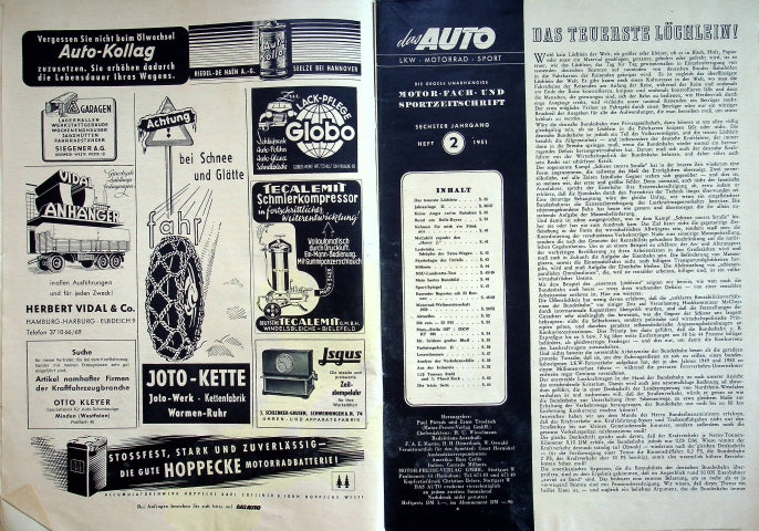 Inhaltsverzeichnis Auto Motor und Sport 02/1951