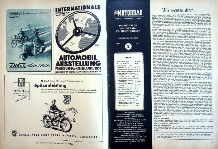 Inhaltsverzeichnis Motorrad 02/1951