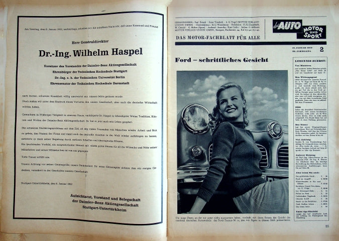 Inhaltsverzeichnis Auto Motor und Sport 02/1952