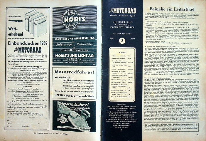 Inhaltsverzeichnis Motorrad 02/1953