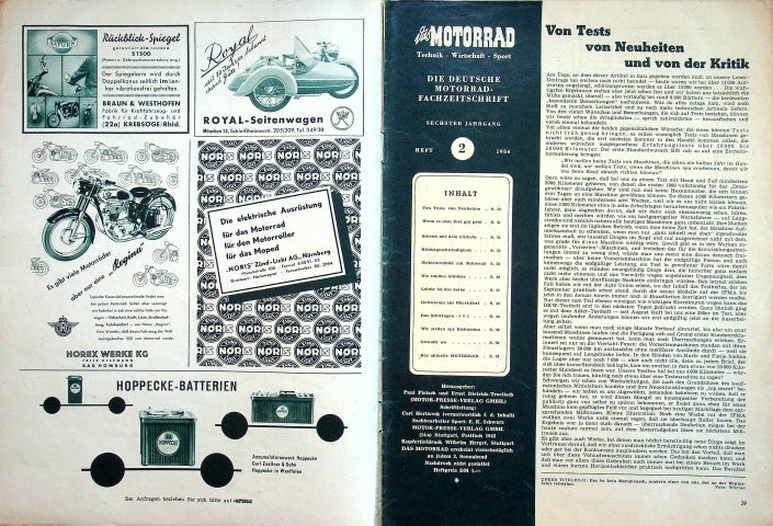 Inhaltsverzeichnis Motorrad 02/1954