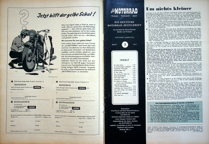 Inhaltsverzeichnis Motorrad 02/1957