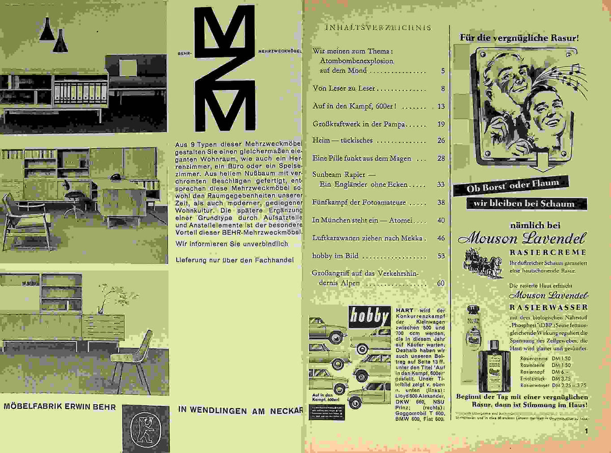 Inhaltsverzeichnis Hobby 02/1958