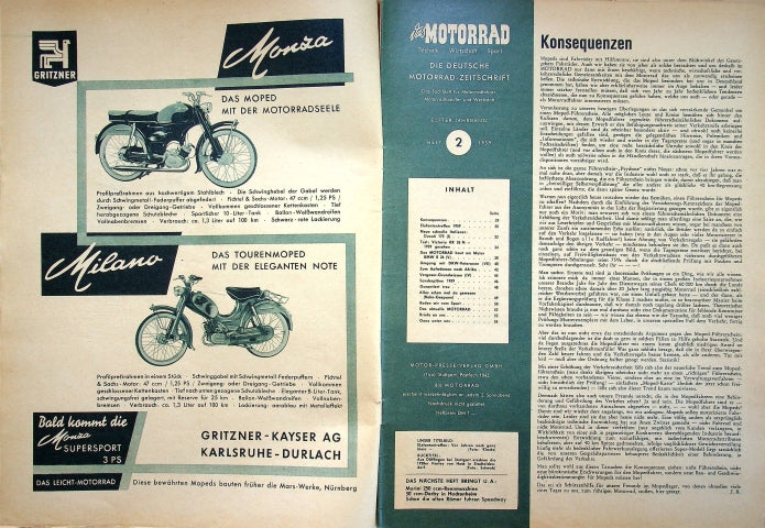 Inhaltsverzeichnis Motorrad 02/1959