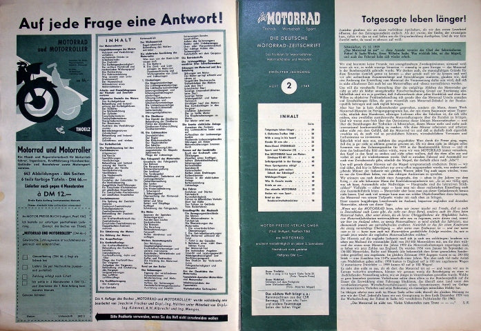 Inhaltsverzeichnis Motorrad 02/1960