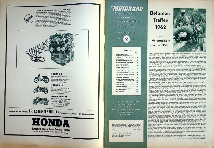 Inhaltsverzeichnis Motorrad 02/1962