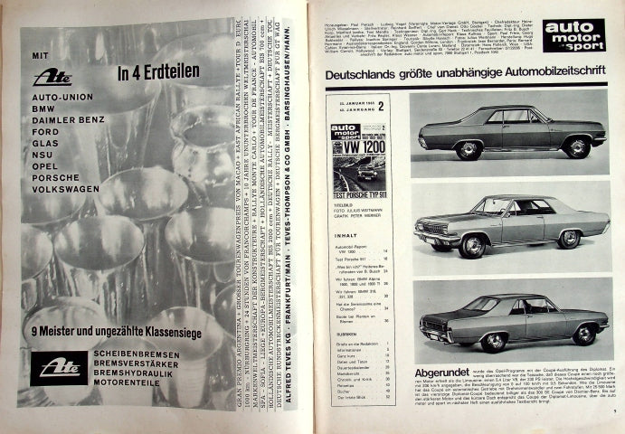 Inhaltsverzeichnis Auto Motor und Sport 02/1965
