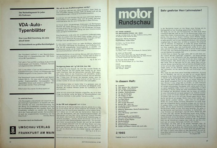 Inhaltsverzeichnis Motor Rundschau 02/1965