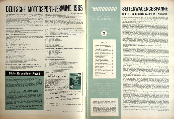 Inhaltsverzeichnis Motorrad 02/1965