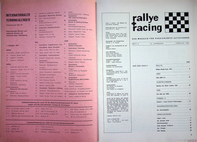 Inhaltsverzeichnis Rallye Racing 02/1967