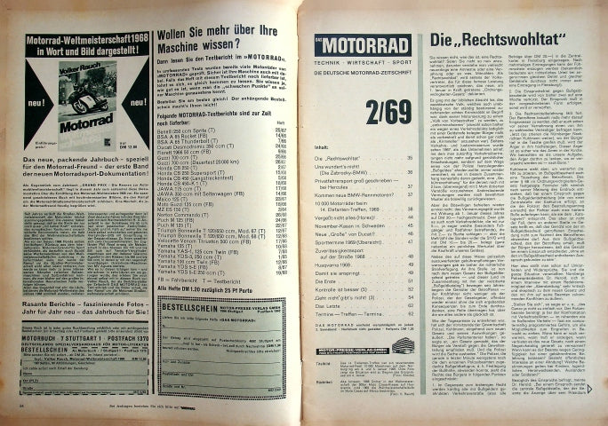 Inhaltsverzeichnis Motorrad 02/1969